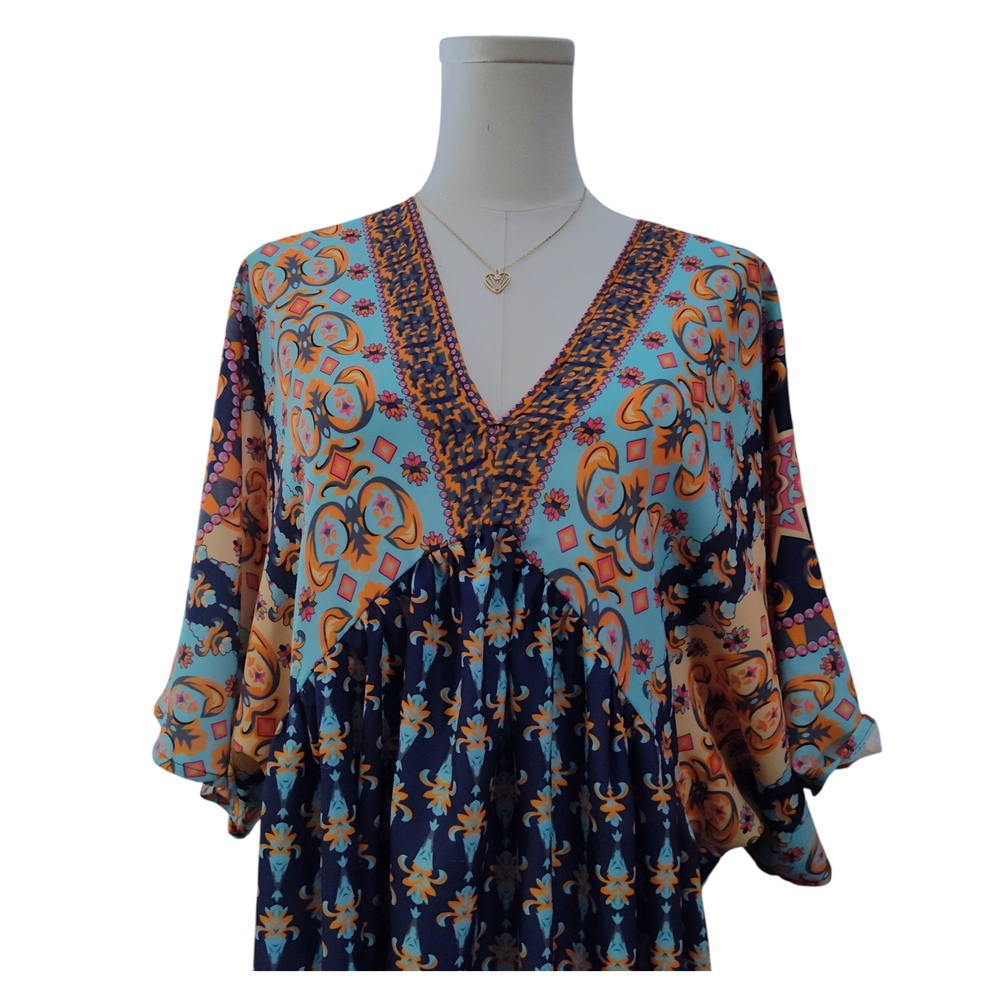 Bohemian Floral V-Neck Tunic Dress Womens 2X - Picture 3 of 8
